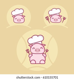 Vector illustration of pig chef. Isolated flat happy character