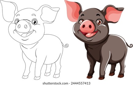 Vektorillustration eines Schweins, gefärbt und umrissen