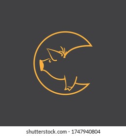Vector illustration of pig in graphic style, hand drawing illustration.Cartoon pig Design