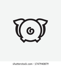 Vector illustration of pig in graphic style, hand drawing illustration.Cartoon pig Design