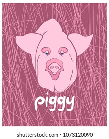 Vector illustration of a pig head on a pink background