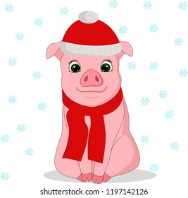 
vector illustration, pig, new year, christmas, cartoon
