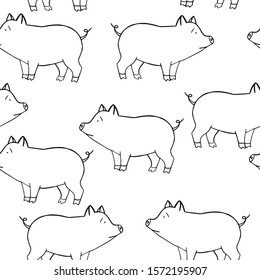 vector illustration of a pig pattern on a white background, black and white drawing