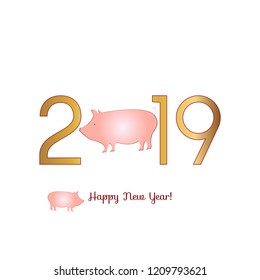 Vector illustration of Pig and piglet. Happy New Year 2019. Chinese New Year