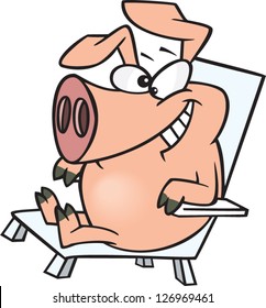 Vector Illustration Of  Pig Sitting On Lawn Chair