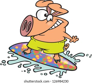 Vector illustration of pig surfing on surf board