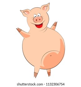 Vector illustration of a pig-a symbol of the Chinese new 2019. Emotions of joy, fun. For Christmas holiday card. Comics, cartoons