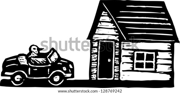Vector\
illustration of a pigeon driving a\
car