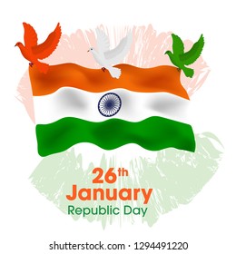 vector illustration of pigeon flying on 26 January Republic Day of India - Vector