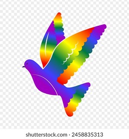 Vector illustration of pigeon in rainbow color on transparent background
