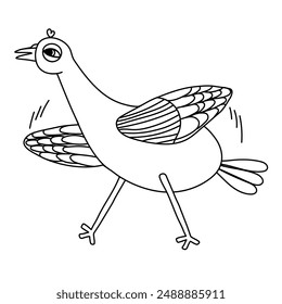 Vector illustration of a pigeon running fast in doodle style on a white background
