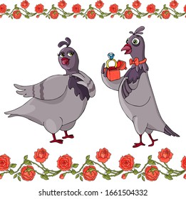 Vector illustration with pigeons in love