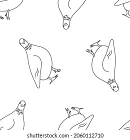 Ilustración vectorial de las palomas sobre fondo blanco. Antecedentes de dibujos animados, gráfico de contorno plano para textiles, prendas de vestir, papel pintado, cubiertas.