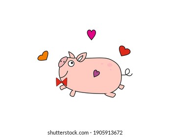 Vector illustration
of piggies celebrating Valentine's Day in cartoon style. Children's illustration.