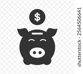 Vector illustration of piggy bank icon in dark color and transparent background(PNG).