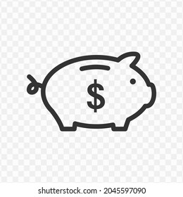 Vector illustration of piggy bank icon in dark color and transparent background(png).