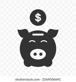 Vector illustration of piggy bank icon in dark color and transparent background(PNG).