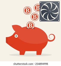 Vector illustration of piggy bank with mining bitcoins for your design