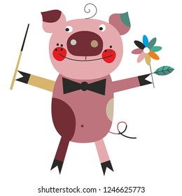 Vector illustration of a piglet and music
