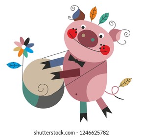 Vector illustration of a piglet and music
