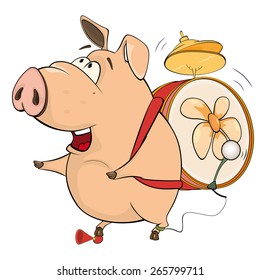 vector illustration of a pig-musician cartoon 