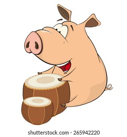 vector illustration of a pig-musician cartoon 