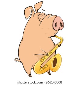 vector illustration of a pig-musician cartoon 