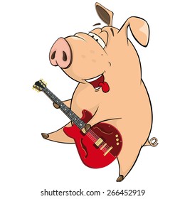 vector illustration of a pig-musician cartoon 
