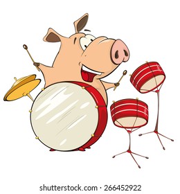 vector illustration of a pig-musician cartoon 