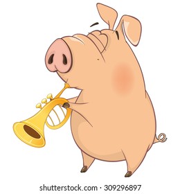 vector illustration of a pig-musician cartoon