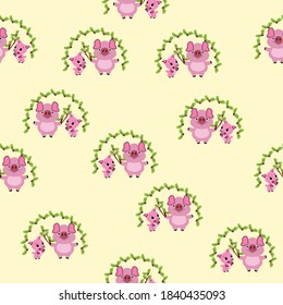 Vector illustration of pigs with accorn seamless pattern drawing