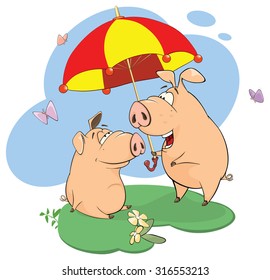 A vector illustration of pigs sharing love