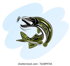 Vector illustration of a pike attacking the bait