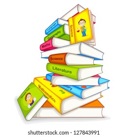 vector illustration of pile of book of different subject