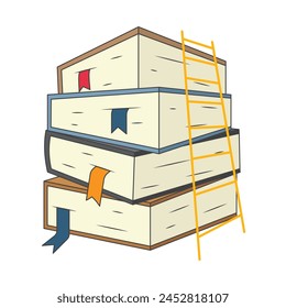 vector illustration of a pile of books with a ladder, stairs to success, happy world book day