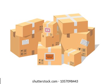 Vector illustration. Pile of cardboard boxes. Flat style.