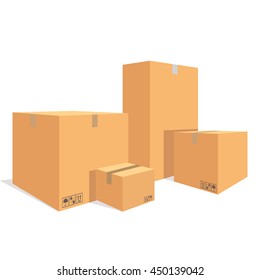 Vector illustration pile of cardboard boxes isolated on a white background