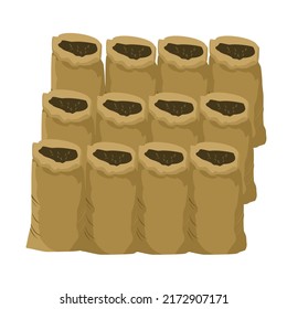 vector illustration Pile of compost sacks, sacks filled with soil, sacks of fertilizer