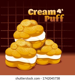 Vector illustration of a pile of cream puffs with text