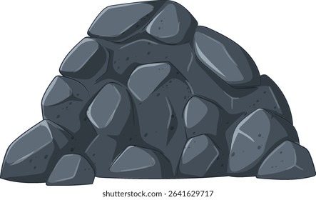 Vector illustration of a pile of dark stones with smooth shading and clean lines, ideal for digital and print media