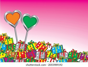vector illustration of a pile of gifts with a gradient pink background and decorated with a heart symbol can be used as a gift greeting template banner for your special event
