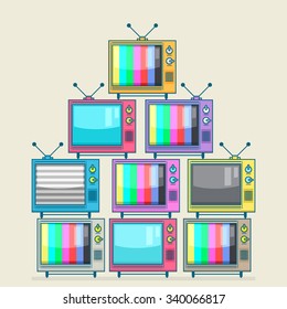 Vector illustration of a pile of many television. 