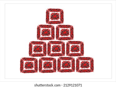 vector, illustration of a pile of red squares into a triangle shape.
