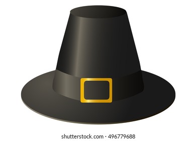 Vector illustration. Pilgrim hat with gold buckle on white background.