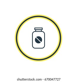 Vector Illustration Of Pill Bottle Outline. Beautiful Medical Element Also Can Be Used As Aspirin  Element.