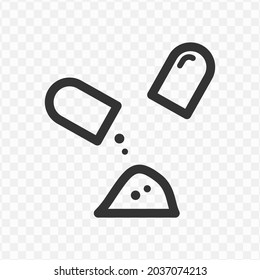Vector illustration of pill medicine powder icon in dark color and transparent background(png).