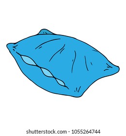 Vector illustration of a pillow. Hand drawn feather pillow.