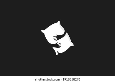 Vector Illustration Of Pillow With Hand Hug Logo. With Negative Space Style.