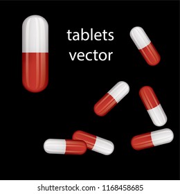 Vector illustration of pills of average size of convex shapes colored, medications for treatment.