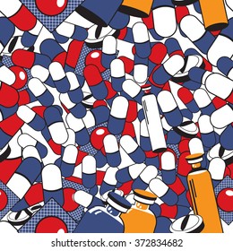 Vector illustration of pills and medicals background in vintage style.
